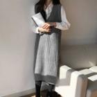 Sleeveless Knit Midi Dress Gray - One Size