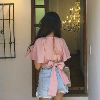 Short-sleeve Open Back Tie-waist Top