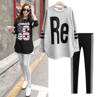 Set: Lettering Long Sleeve Tunic + Striped Leggings