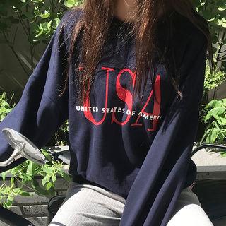 Balloon-sleeve Logo Print Pullover