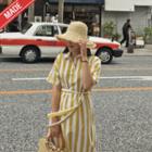 Stripe Half-placket Dress With Sash