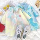 Short-sleeve Heart Embroidered Tie-dye Shirt