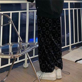 Wide Straight Leg Dot Print Velvet Harem Pants