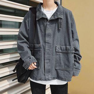 Front Pocket Velcro Denim Button Jacket
