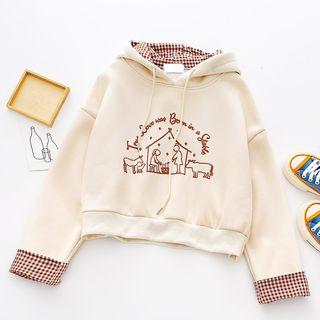 Printed Checked Panel Hoodie