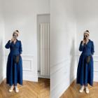 Flared Denim Maxi Shirtwaist Dress Blue - One Size