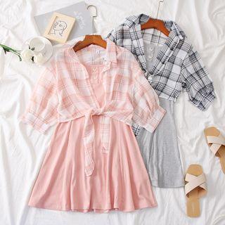 Set: Sleeveless Dress + Checked Light Shirt