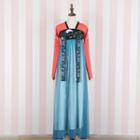 Tie-front Blouse / Embroidered Strapless Maxi Dress / Embroidered Flats