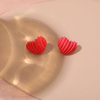 Love Heart Stud Earring Red - One Size