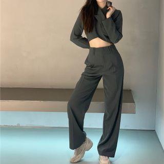 Cropped Open-back Irregular Blazer / Wide Leg Dress Pants