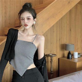 Checkered Asymmetrical Cropped Camisole Top