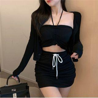 Halter-neck Crop Top / Pencil Skirt / Cardigan