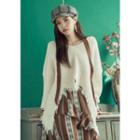 V-neck Drop-shoulder Distressed Sweater