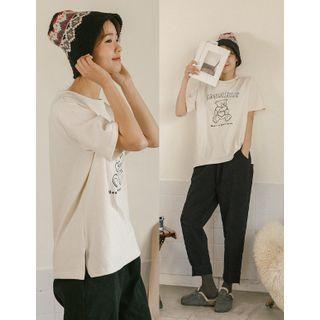 Printed Brushed Fleece T-shirt Ivory - One Size