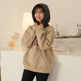 Contrast-hood Letter-printed Hoodie