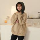 Contrast-hood Letter-printed Hoodie