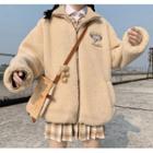 Koala Embroidered Faux Shearling Zip Jacket