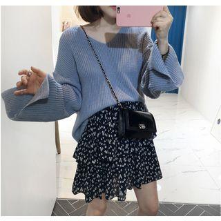 Banded-waist Floral-pattern Tiered Skirt