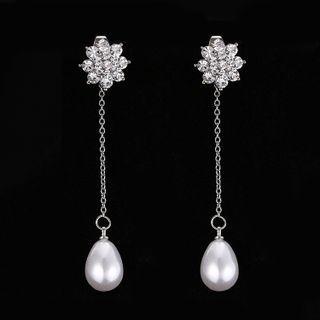 Rhinestone Faux Pearl Drop Earring 1 Pair - Black - One Size