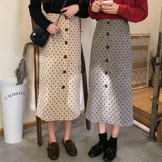 Dotted Buttoned Straight Fit Midi Skirt