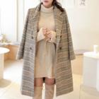 Double-breasted Tailored Plaid Coat Gray - One Size