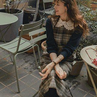 Sleeveless Plaid Dress Brown - One Size