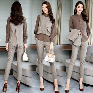 Set: Long-sleeve Blouse + Vest + Skinny Dress Pants