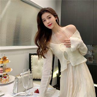Set: Camisole Top + Knit Top Set Of 2 - Camisole Top & Top - White - One Size