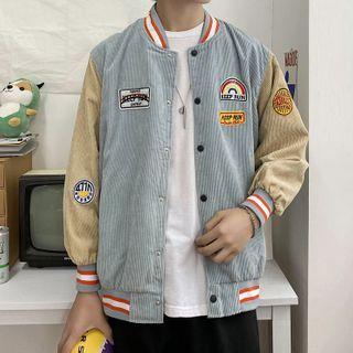 Lettering Patch Corduroy Baseball Jacket