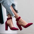 Pointed-toe Ankle Strap Block-heel Sandals