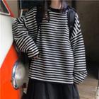 Striped Boxy Sweater / Asymmetrical A-line Midi Skirt