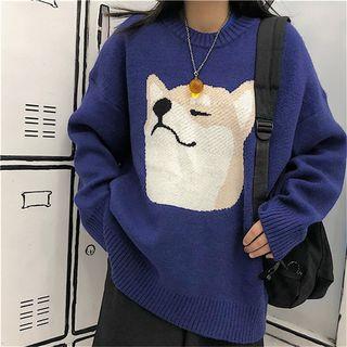 Dog Pattern Sweater Sapphire Blue - One Size