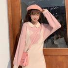 Color Block Long-sleeve Sheath Knit Dress Pink - One Size