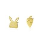 Sterling Silver Plated Gold Simple Cute Rabbit Carrot Asymmetric Stud Earrings Golden - One Size