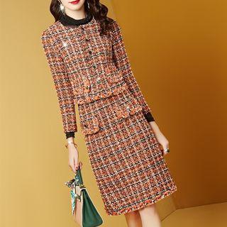 Set: Tweed Button Jacket + H-line Skirt