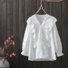Long-sleeve Eyelet Lace Lace Trim Blouse