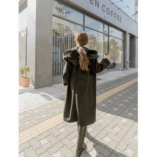 Fuax-fur Hooded Drawstring-waist Coat