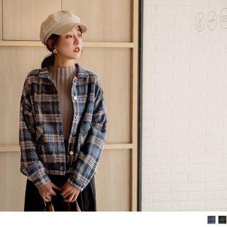 Drop Shoulder Plaid Jacket