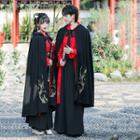 Hooded Embroidered Tie-front Hanfu Cape