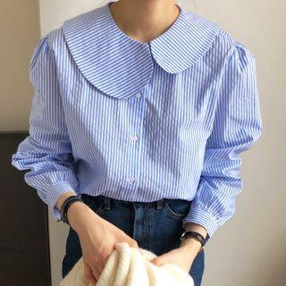 Long Sleeve Peter-pan Collar Stripe Shirt