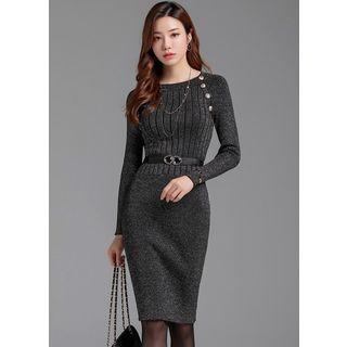 Button-detail Glittered Midi Bodycon Dress