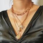 Faux Pearl Embossed Pendant Layered Choker Necklace