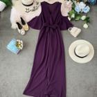 Cold-shoulder V-neck Bell-sleeve Jumpsuit