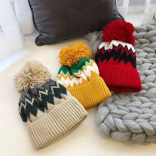 Pom Pom Chevron Knit Beanie