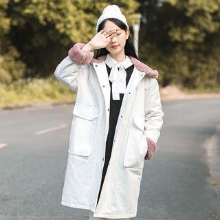 Hooded Furry-trim Trench Coat
