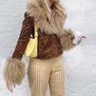 Leopard Print Fluffy Trim Button Jacket