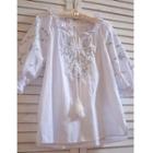Embroidered Elbow-sleeve Blouse White - One Size