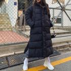 Hooded Button-side Long Padded Coat Black - One Size
