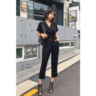 Wrap-front Cropped Jumpsuit With Sash