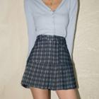High-waist Argyle Pleated A-line Skirt